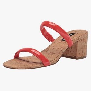 Nine West Women's Sandals 6 New Orange Patent Cork Block‎ Heel Coastal Chic